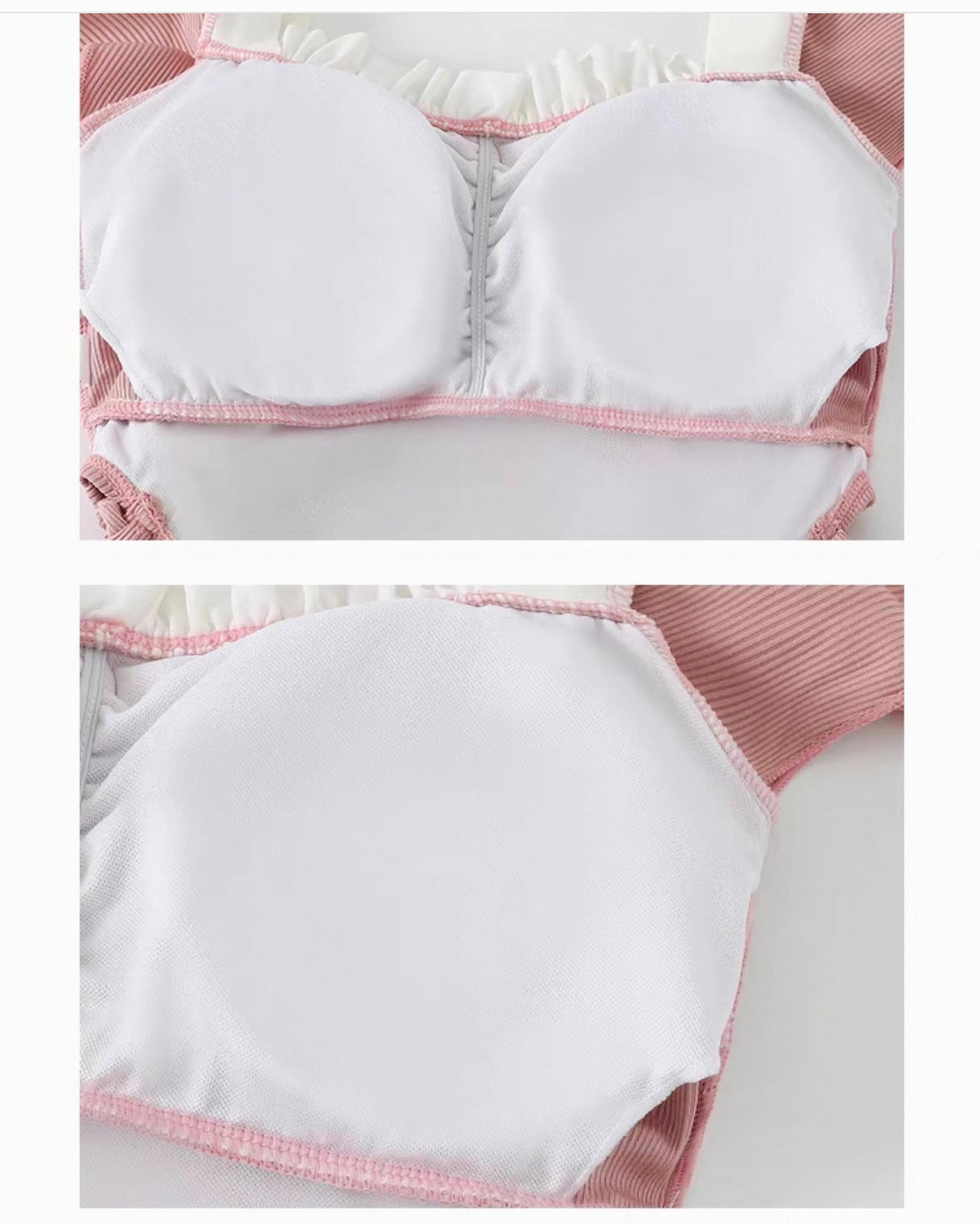 Korean Style Ruffle Bow Cutout One-Piece Swimsuit Kawaii Pink Bathing Suit